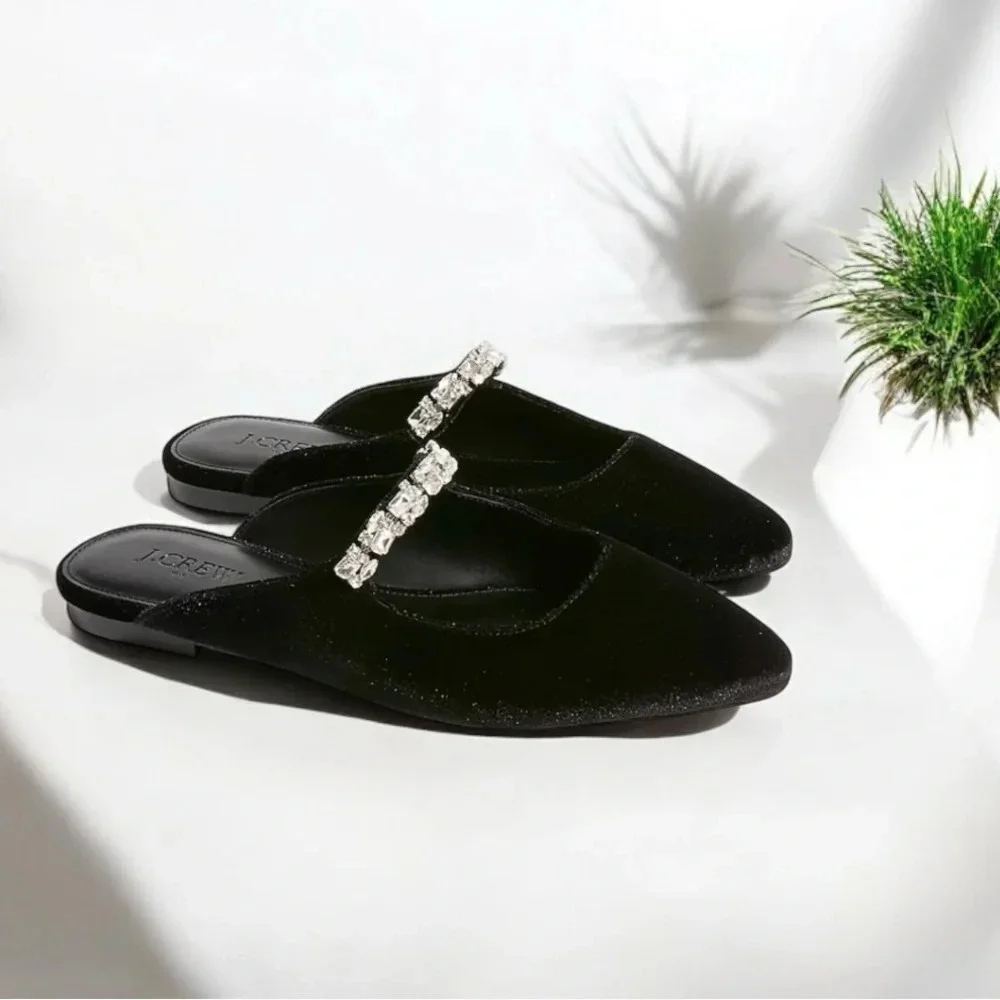 J.Crew Velvet Rhinestone Mules - Picture 1 of 13